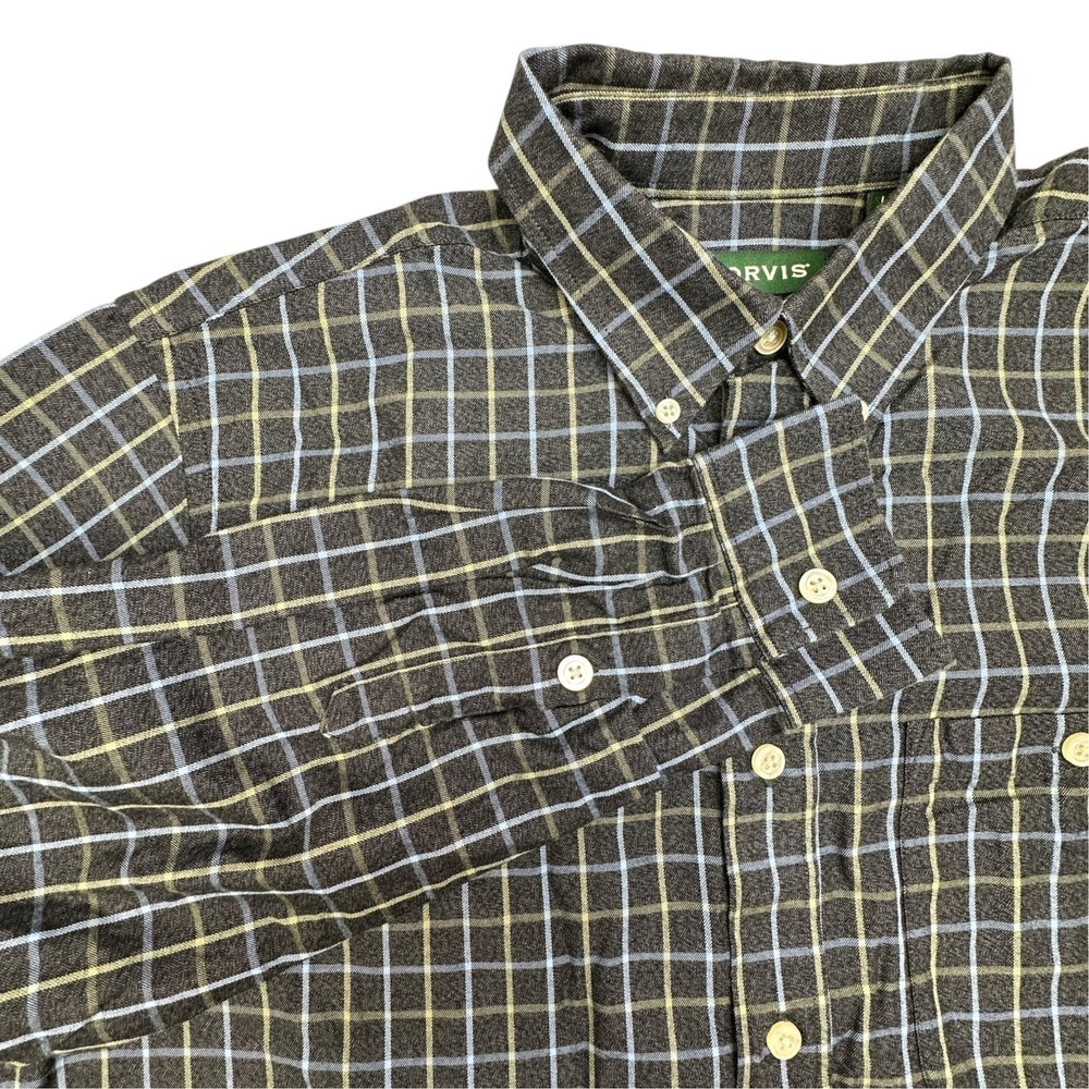 Orvis Shirt Mens Large Green Plaid Country Twill Button Up Long Sleeve Casual